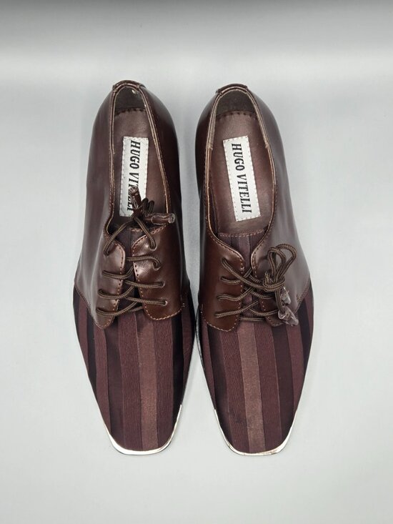 Hugo Vitelli Men\'s Brown Striped Dress Shoes Size 11 Square Toe Metal Tip Oxford main image 8